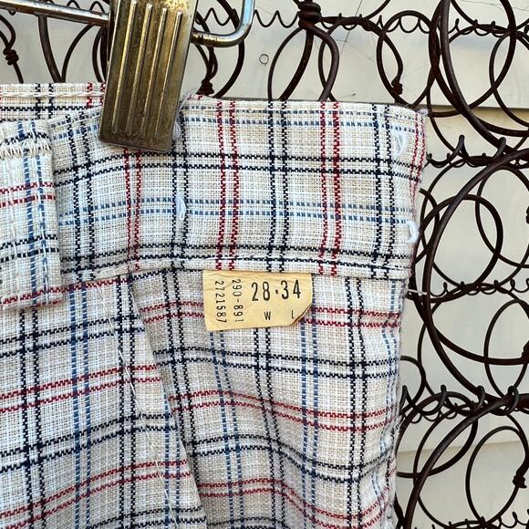 Vintage Mann Deadstock red blue plaid bell flare pants 28x34 - Picture 2 of 6